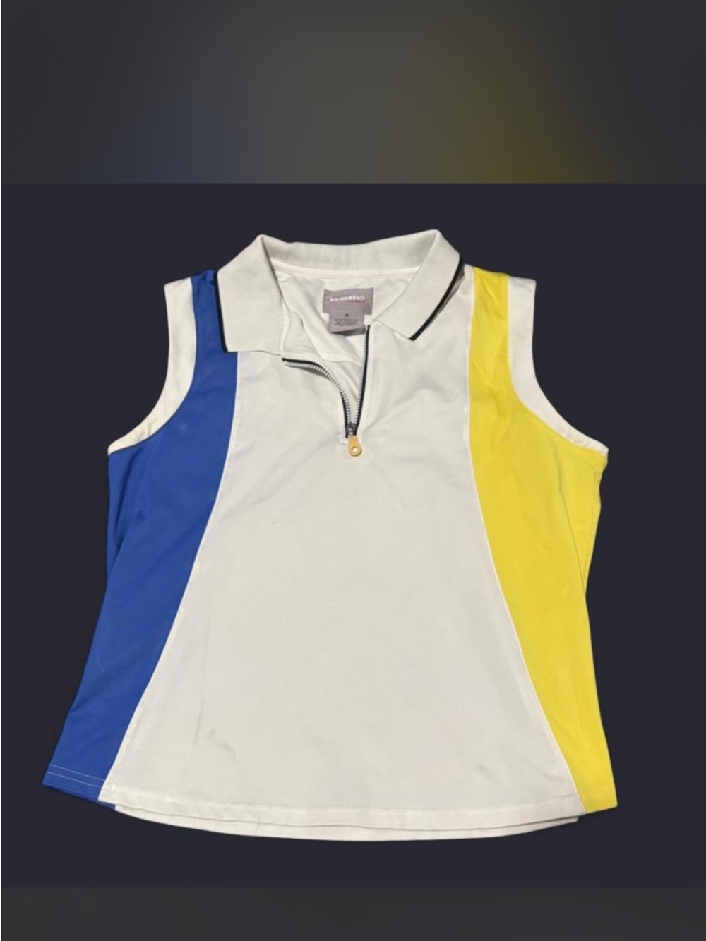 bolle White Sleeveless Polo with Blue and Yellow Panels